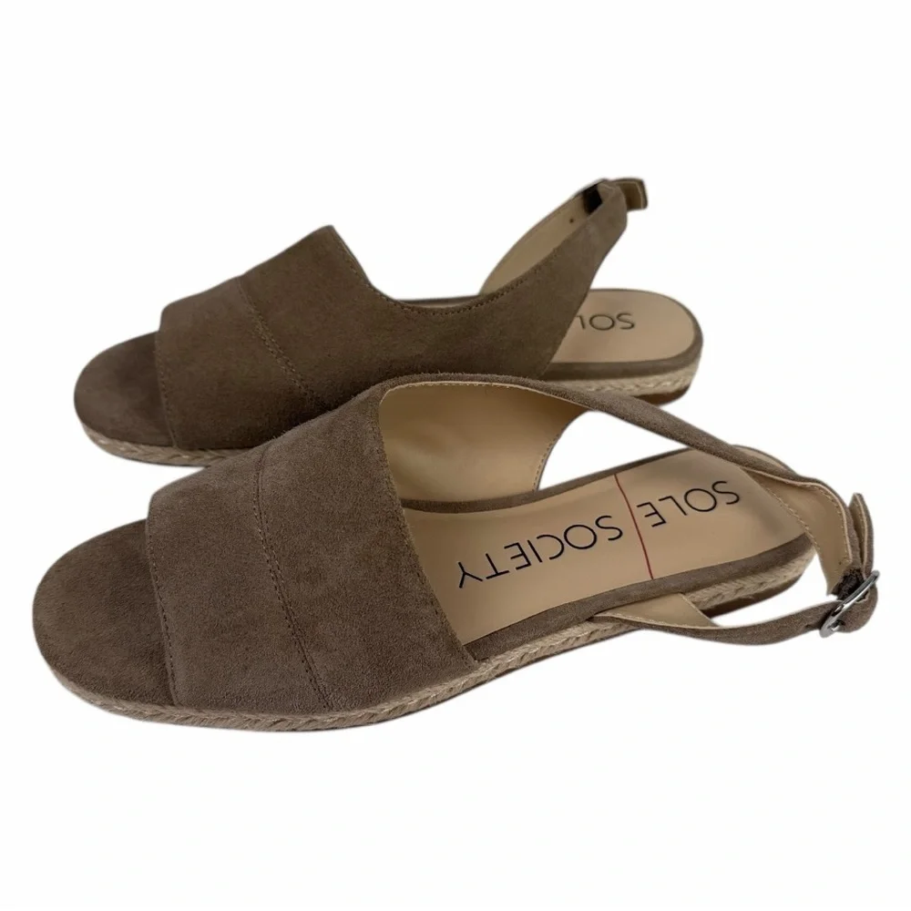 NWOB Sole Society Dolven Dune Suede Leather Back Strap Sandal In Brown Size 9M